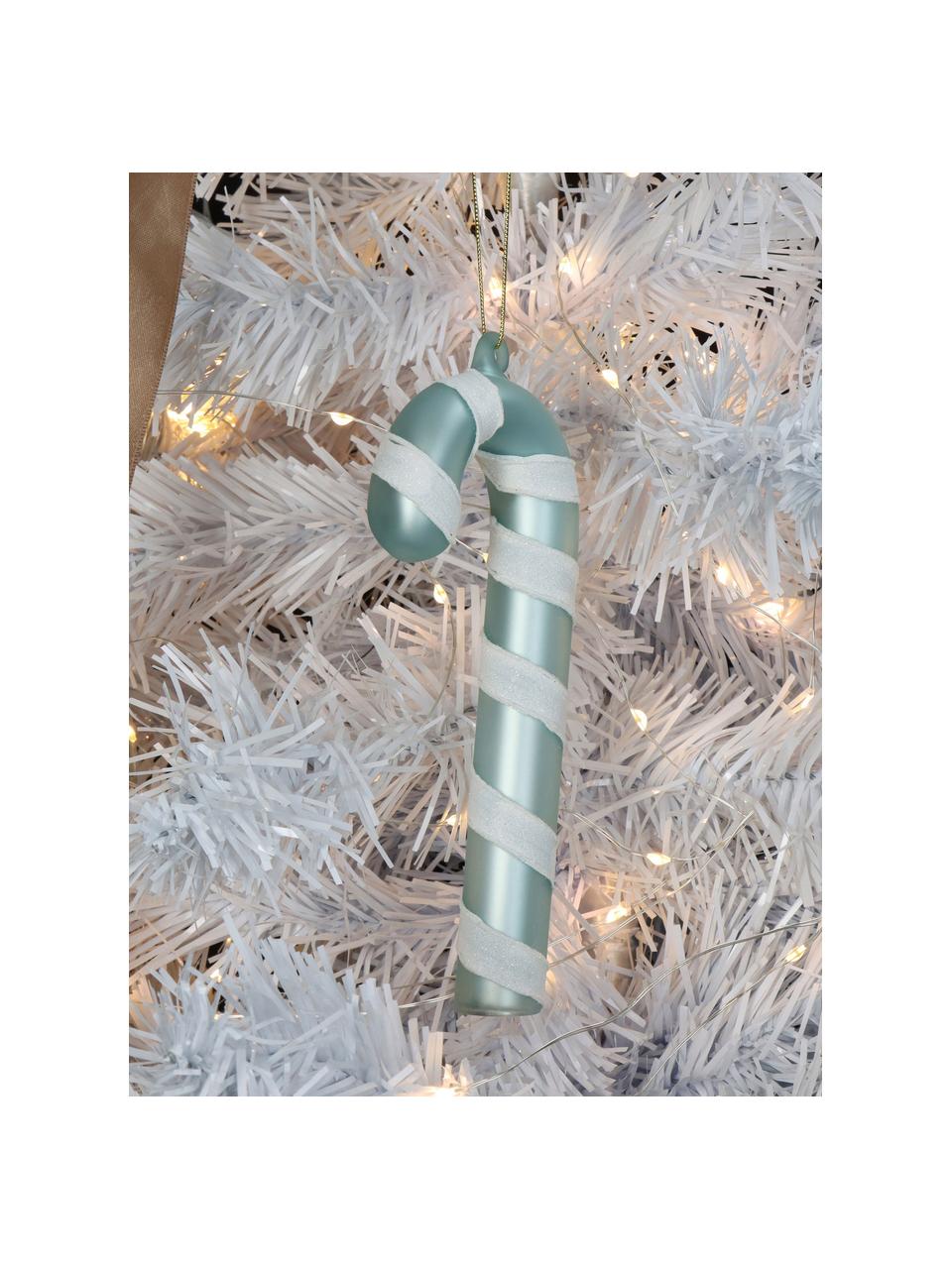 Décoration de sapin de Noël Candy, Verre, Blanc, turquoise, larg. 6 x haut. 15 cm