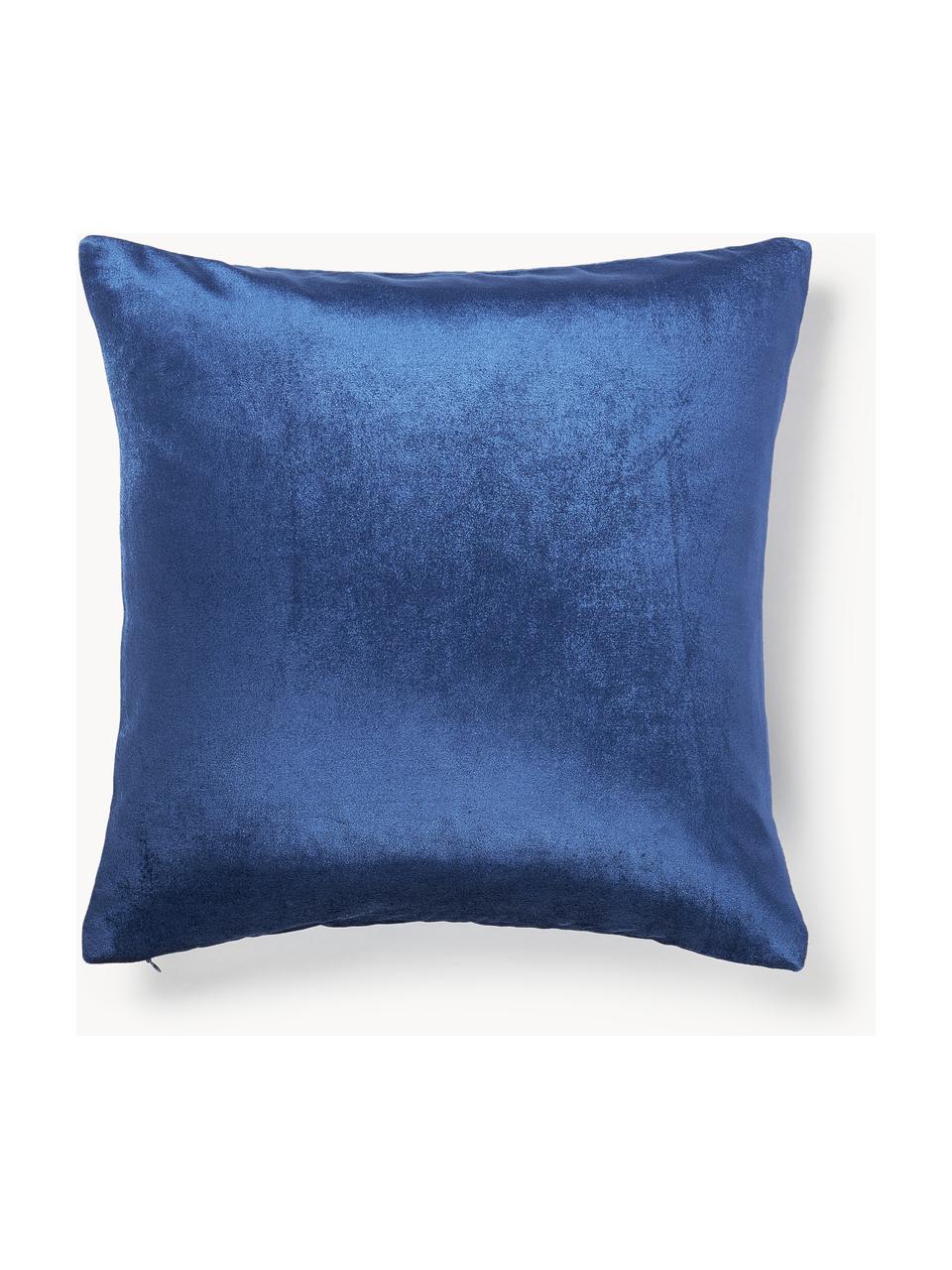 Housse de coussin en velours avec broderie de sapin Isadora, Bleu roi, larg. 45 x long. 45 cm