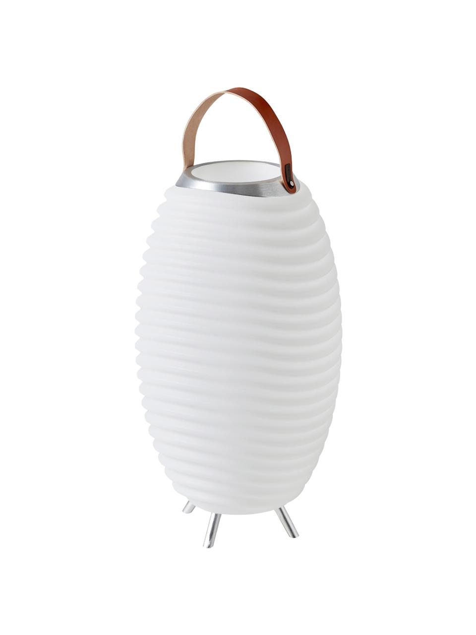 Mobiele tuinlamp Synergy S met luidspreker en flessenkoeler, Lampenkap: kunststof, Decoratie: geborsteld aluminium, Wit, chroomkleurig, bruin, Ø 32 x H 56 cm