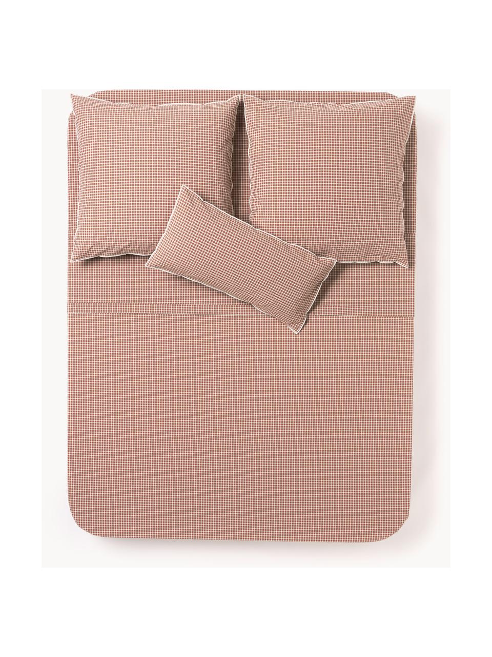 Drap de lit en coton seersucker à carreaux Davey, Terracotta, blanc, 240 x 280 cm