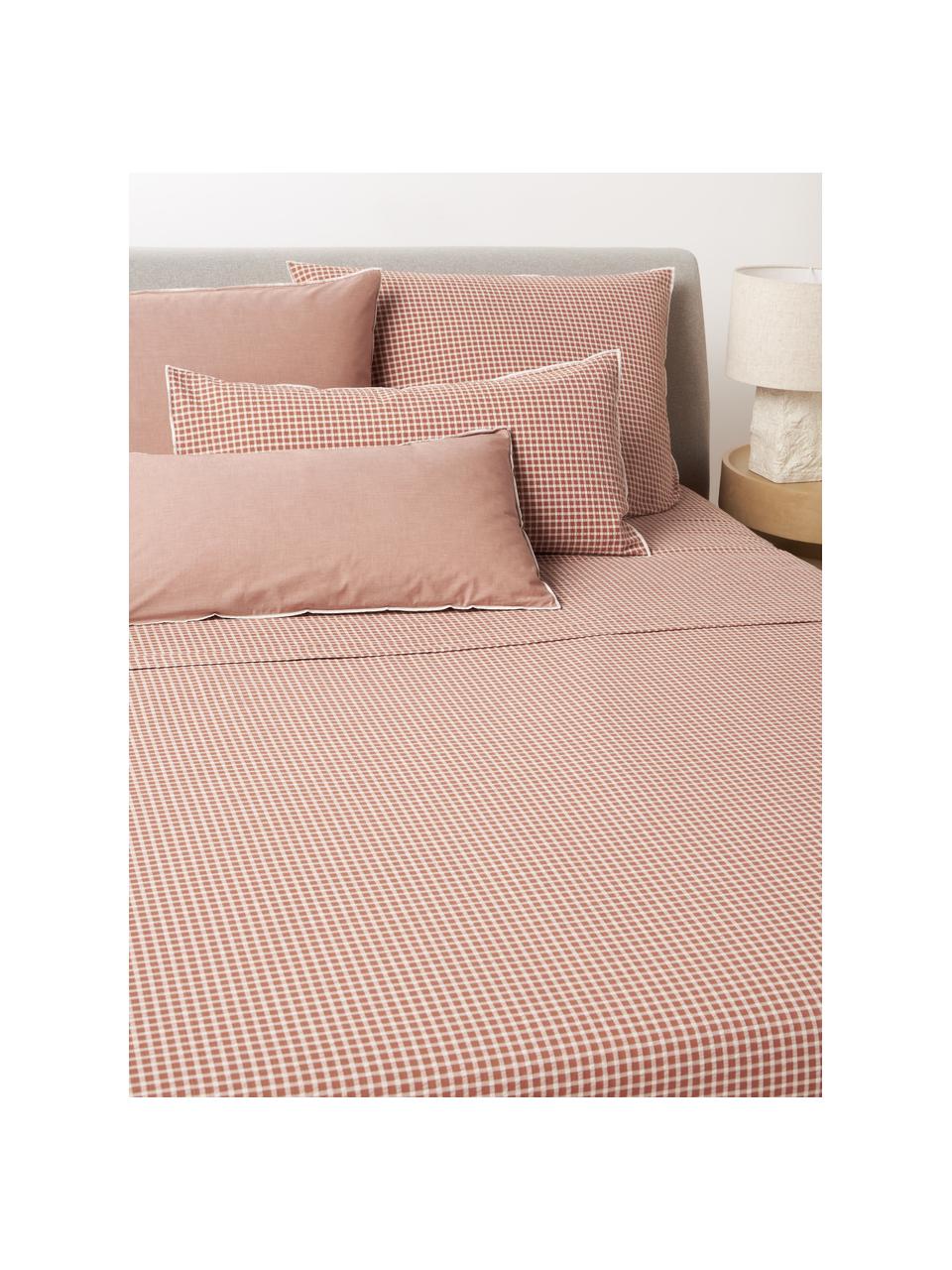 Krepová posteľná plachta so vzorom Davey, Terakotová, biela, Š 240 x D 280 cm