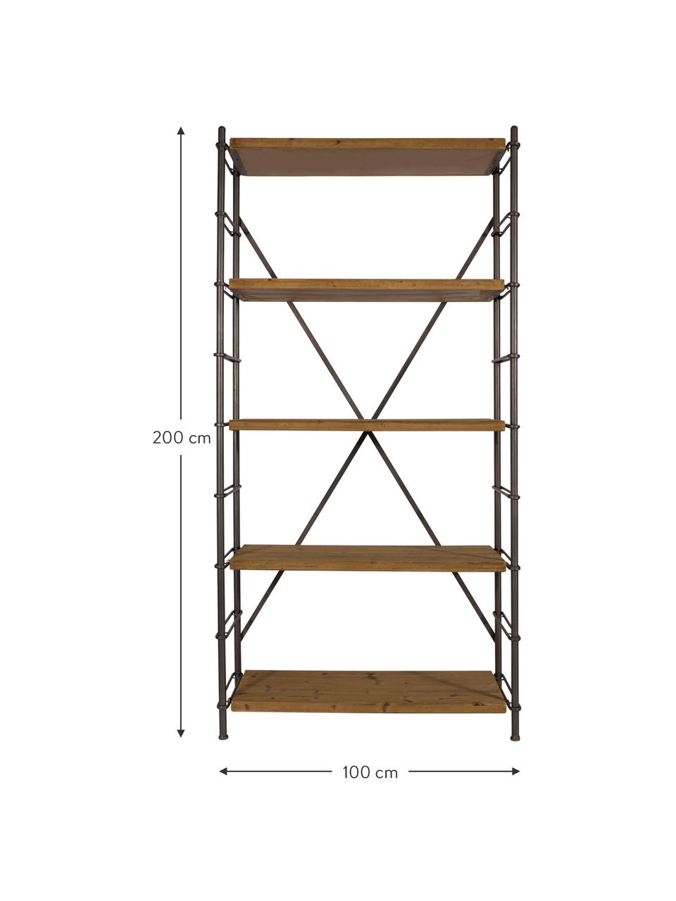 Estantería Iron, Estructura: metal, pintura en polvo, Estantes: madera de abeto maciza, Madera de abeto, negro, An 100 x Al 200 cm