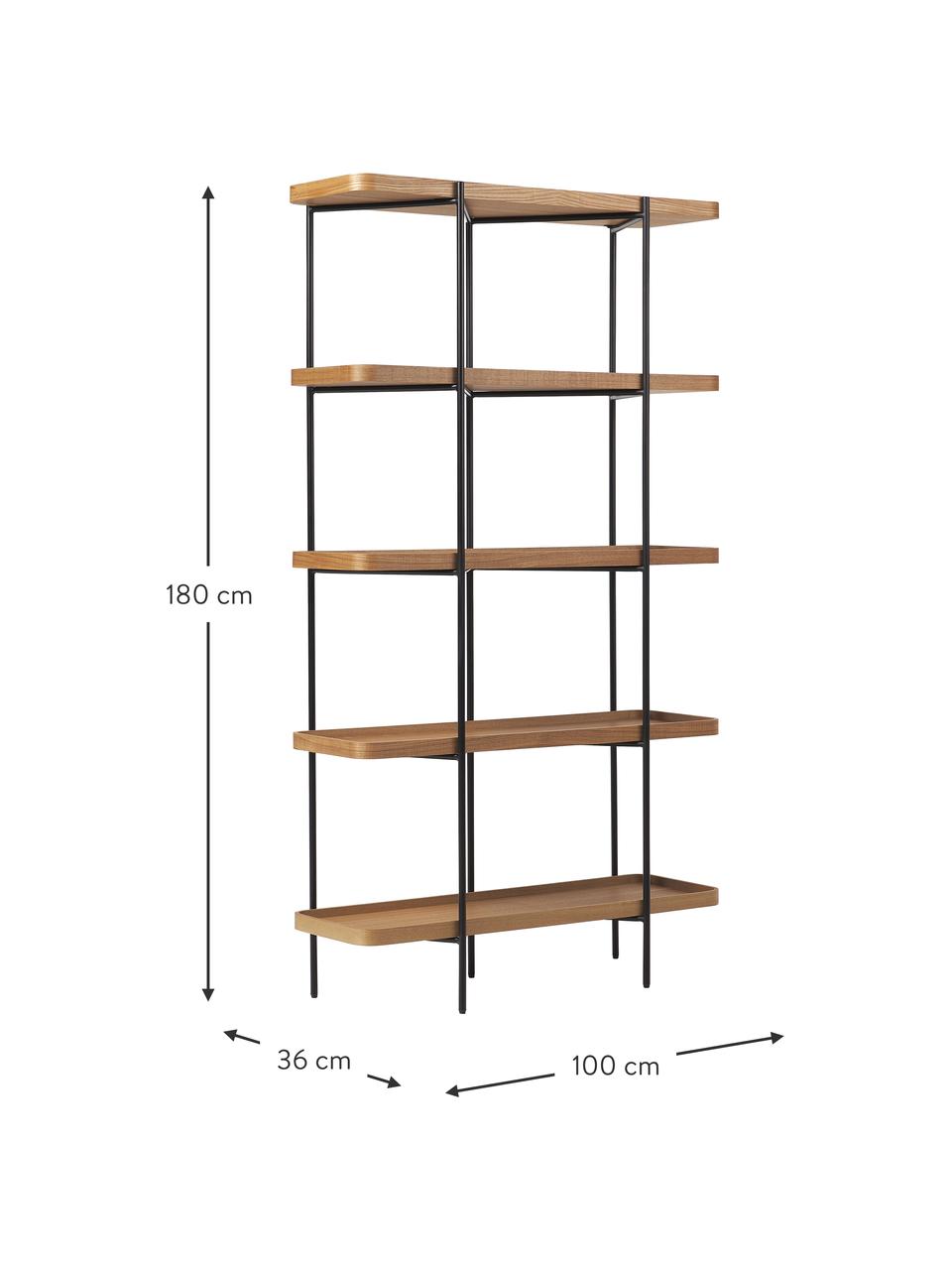 Regał z drewna z metalowym stelażem Renee, Stelaż: metal malowany proszkowo, Drewno jesionowe, S 100 x W 180 cm