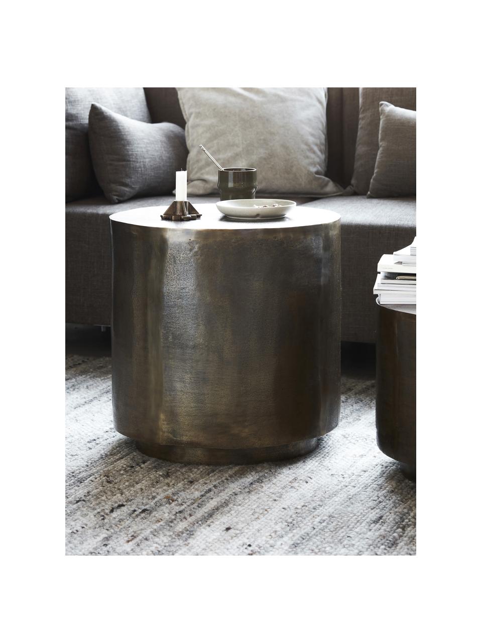 Okrúhly kovový pomocný stolík s patinou Rota, Potiahnutý hliník, MDF-doska strednej hustoty, Hnedosivá, odtiene zlatej, Ø 50 x V 50 cm