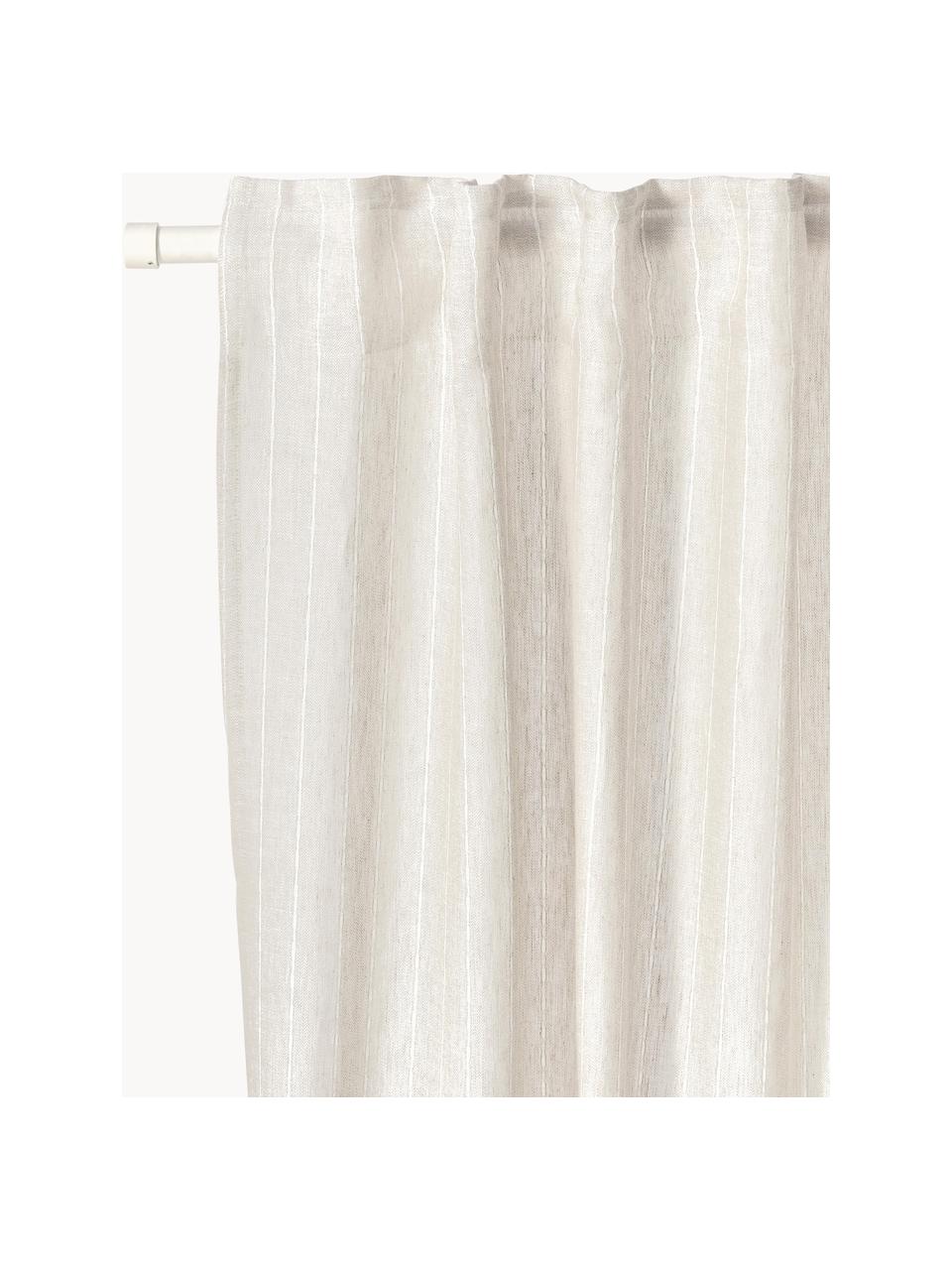 Cortinas semitransparente con multibanda Birch, 2 uds., 100% lino, Beige claro, An 130 x L 260 cm