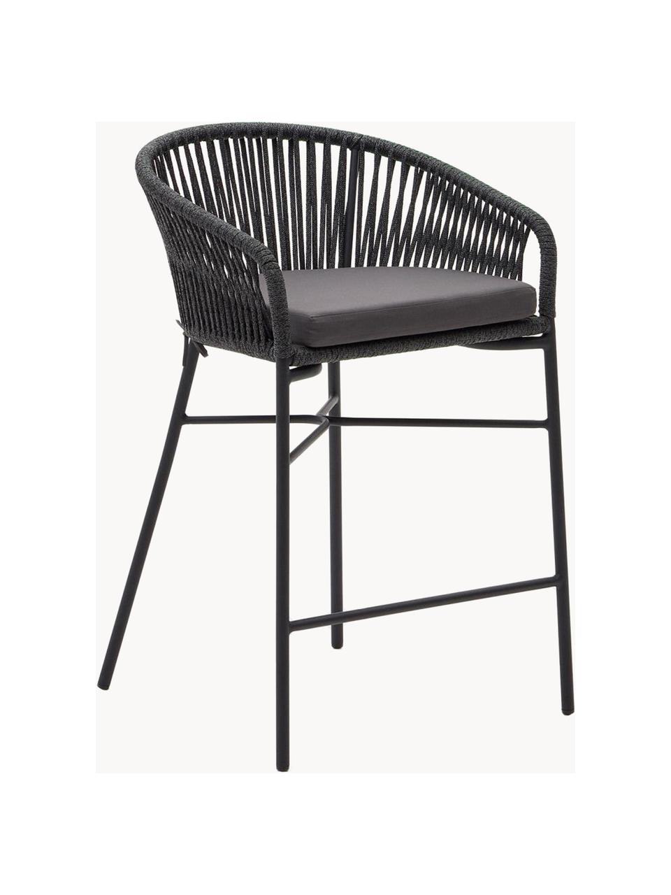 Garten-Barstühle Yanet, 2 Stück, Bezug: 100 % Polyester, Gestell: Metall, galvanisiert, Webstoff Dunkelgrau, Schwarz, B 55 x H 85 cm