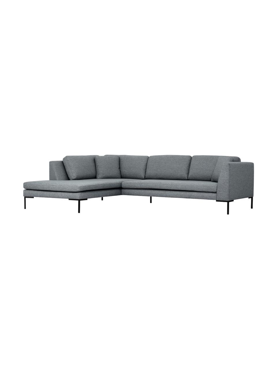 Hoekbank Emma met metalen poten, Bekleding: polyester, Frame: massief grenenhout, FSC-g, Poten: gepoedercoat metaal, Geweven stof donkergrijs, B 302 x D 220 cm, hoekdeel links
