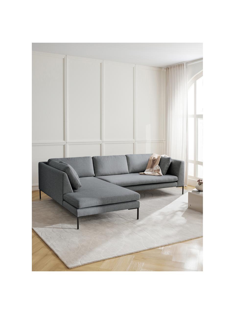 Ecksofa Emma mit Metall-Füßen, Bezug: Polyester, Gestell: Massives Kiefernholz, Bir, Füße: Metall, pulverbeschichtet, Webstoff Dunkelgrau, B 302 x T 220 cm, Eckteil links