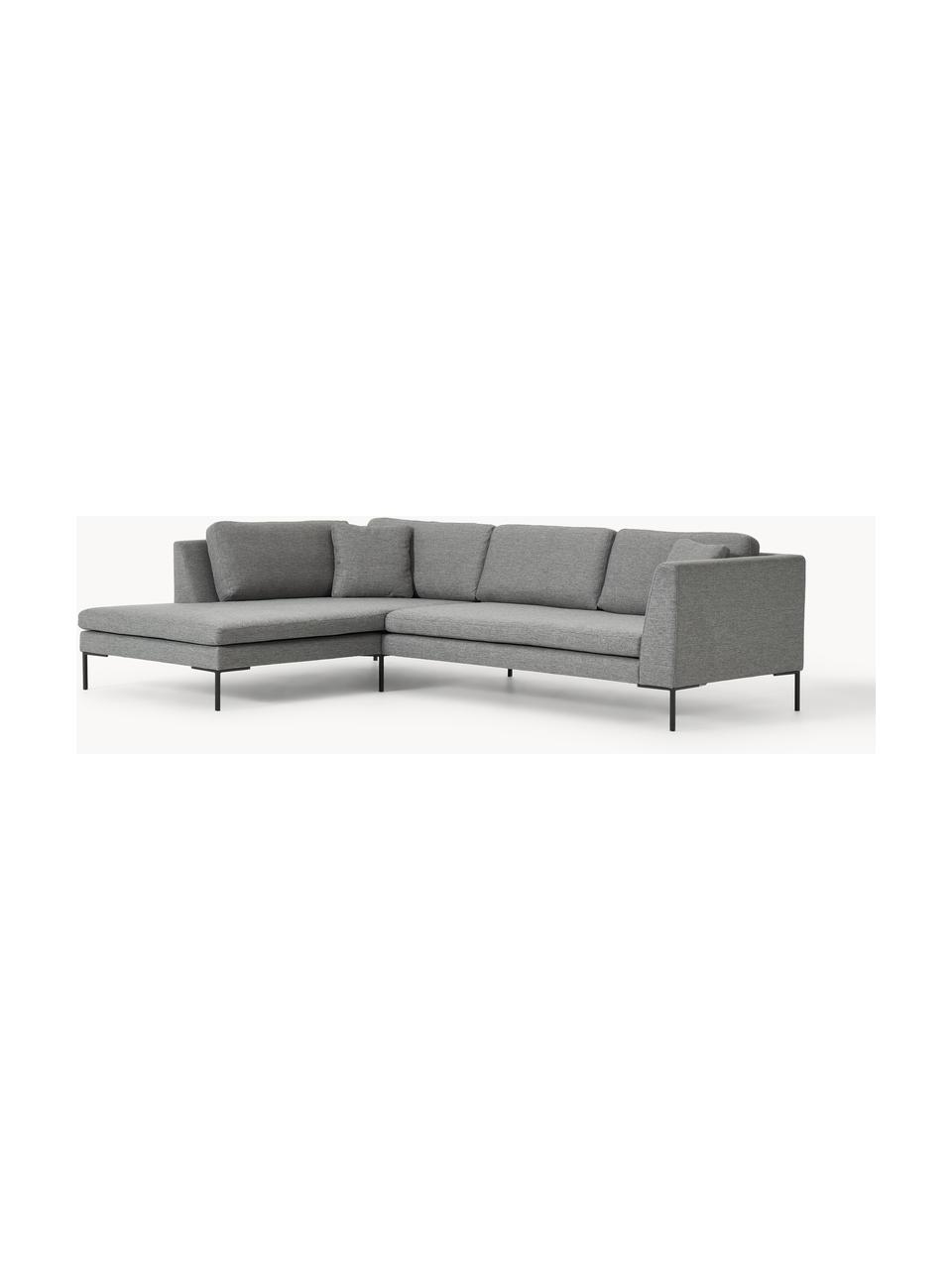 Ecksofa Emma mit Metall-Füßen, Bezug: Polyester, Gestell: Massives Kiefernholz, Bir, Füße: Metall, pulverbeschichtet, Webstoff Dunkelgrau, B 302 x T 220 cm, Eckteil links