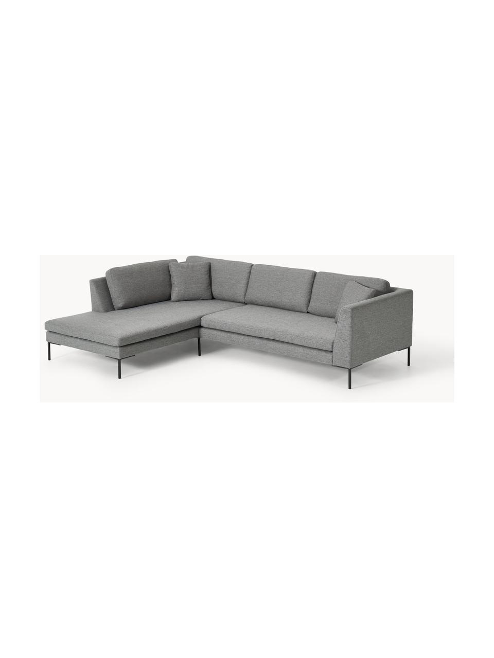 Ecksofa Emma mit Metall-Füßen, Bezug: Polyester, Gestell: Massives Kiefernholz, Bir, Füße: Metall, pulverbeschichtet, Webstoff Dunkelgrau, B 302 x T 220 cm, Eckteil links