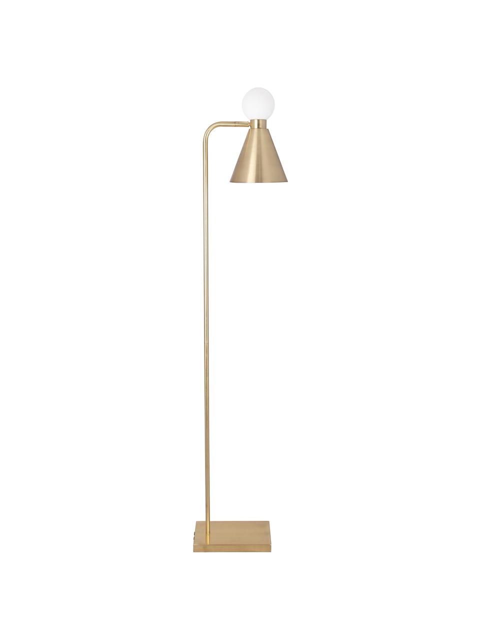 Leeslamp Ludo met lichtgevende glazen decoratie, Lampenkap: vermessingd metaal, Lampvoet: vermessingd metaal, Geborsteld messingkleurig, wit, 18 x 156 cm
