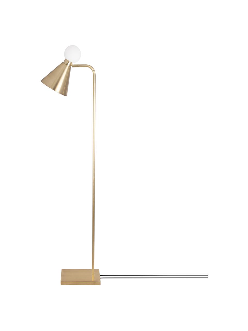 Leeslamp Ludo met lichtgevende glazen decoratie, Lampenkap: vermessingd metaal, Lampvoet: vermessingd metaal, Geborsteld messingkleurig, wit, 18 x 156 cm