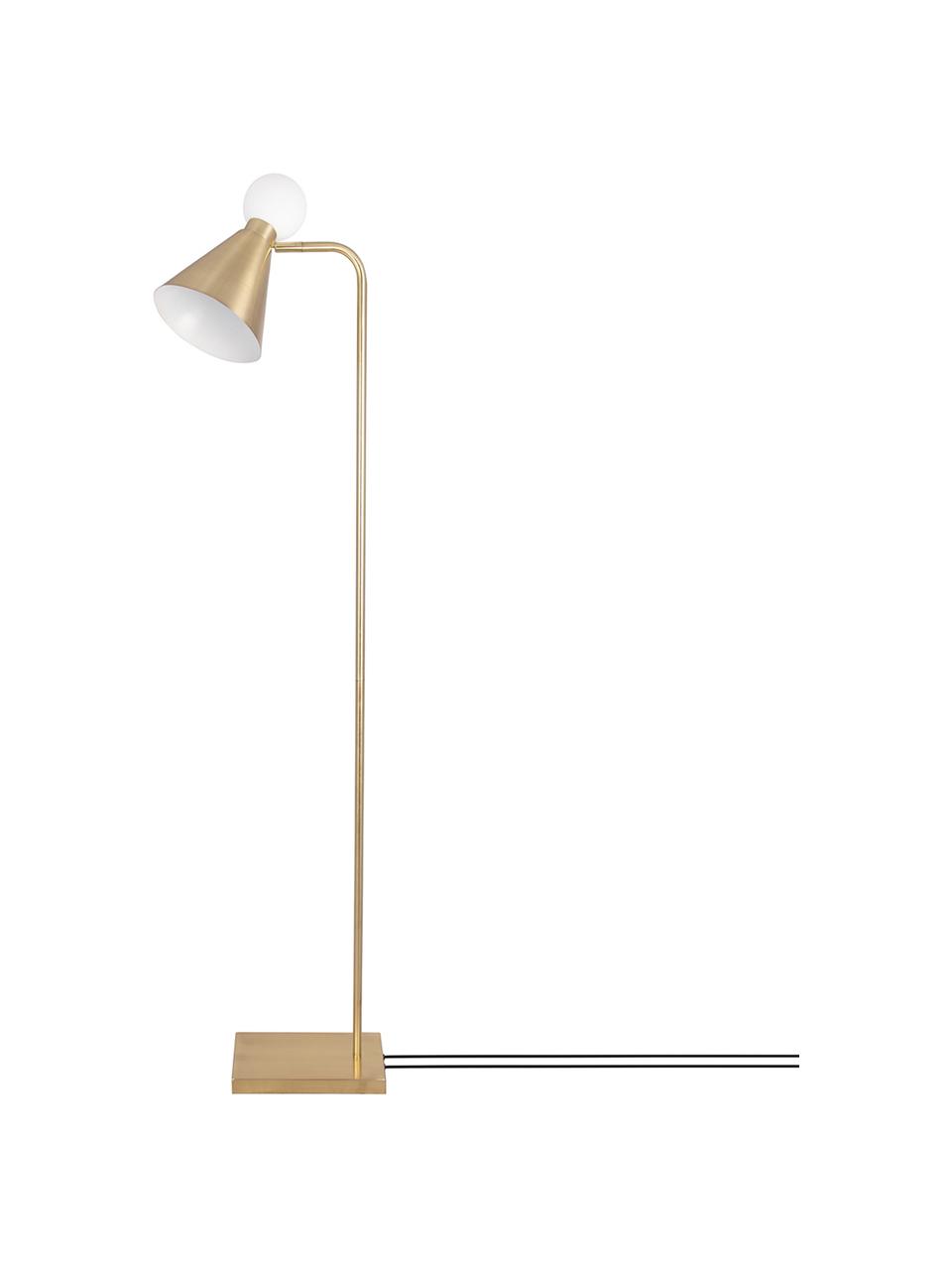 Leeslamp Ludo met lichtgevende glazen decoratie, Lampenkap: vermessingd metaal, Lampvoet: vermessingd metaal, Geborsteld messingkleurig, wit, 18 x 156 cm