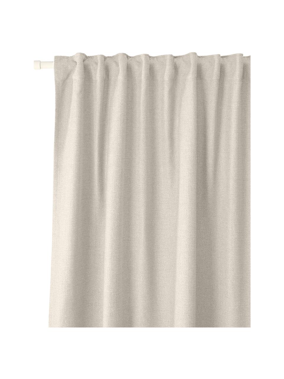 Rideau opaque avec ruflette multiple Jensen, 2 pièces, 95 % polyester, 5 % nylon, Beige, larg. 130 x long. 260 cm