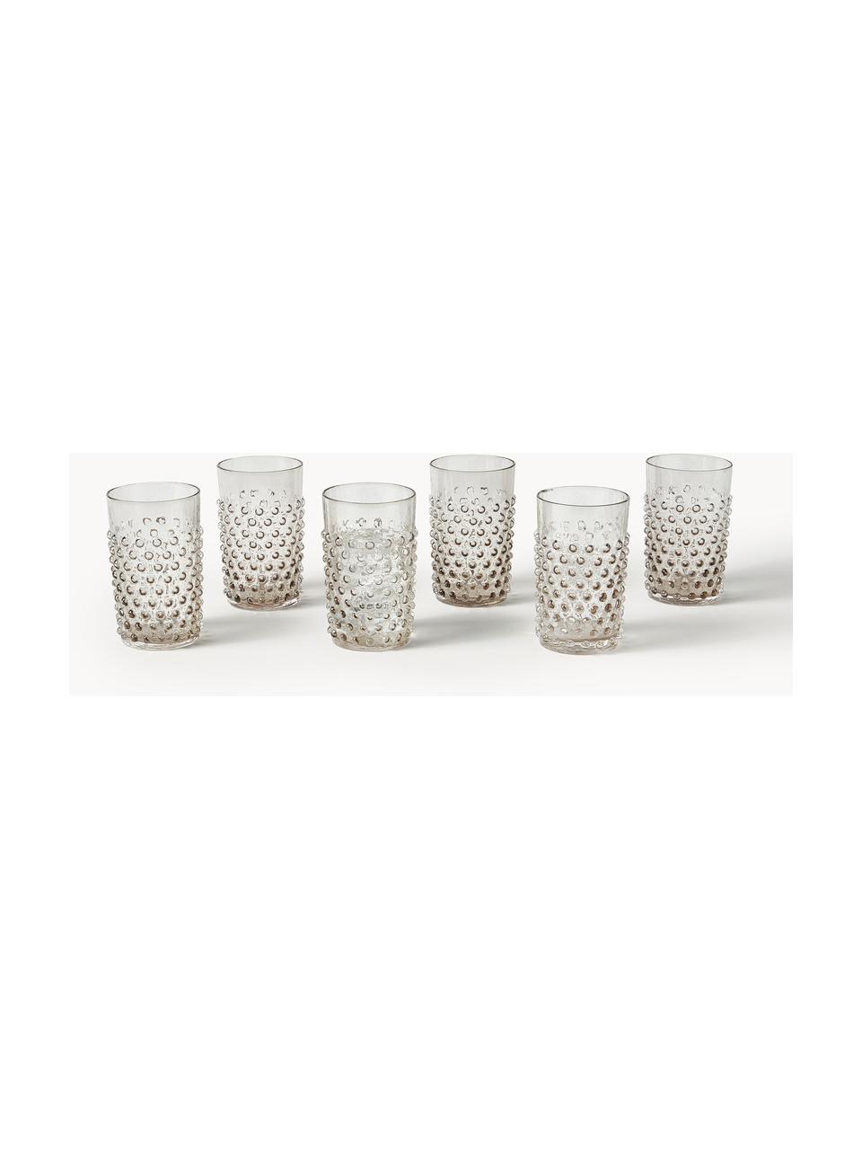 Ręcznie wykonana szklanka Hobnail, 6 szt., Szkło, Greige, Ø 7 x W 11 cm, 200 ml