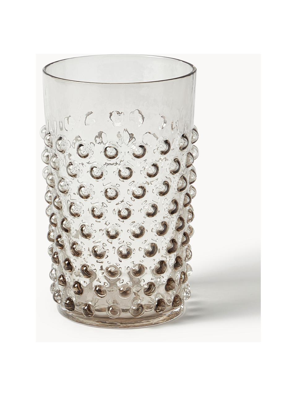 Mundgeblasene Wassergläser Hobnail, 6 Stück, Glas, mundgeblasen, Greige, transparent, Ø 7 x H 11 cm, 200 ml