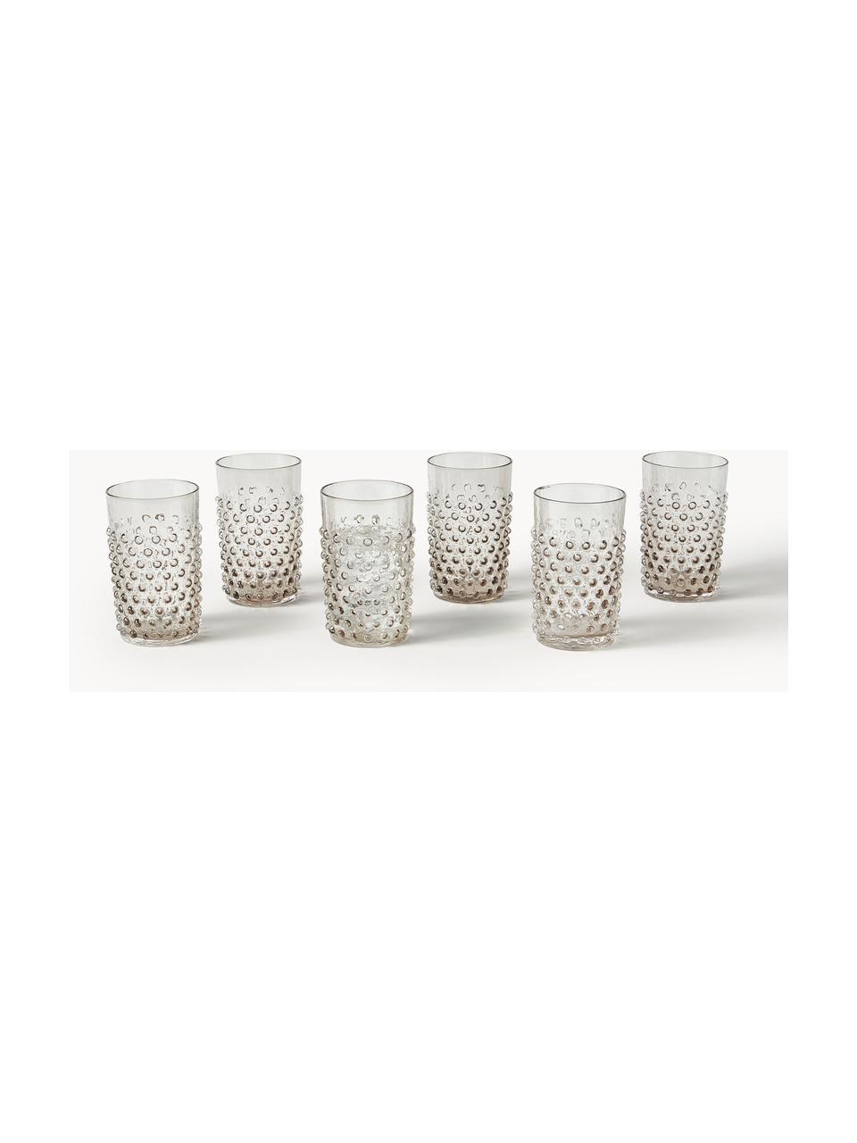Set de vasos artesanales con relieves Hobnail, 6 uds., Vidrio, Greige, Ø 7 x Al 11 cm, 200 ml