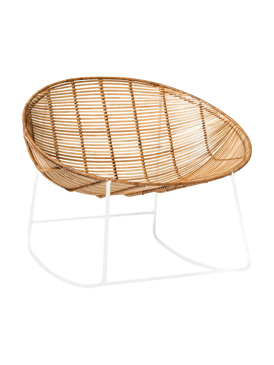 Sedia a dondolo Orinoco, Seduta: rattan, Cornice: metallo, Seduta: rattan<br>Struttura: bianco, Larg. 92 x Alt. 76 cm