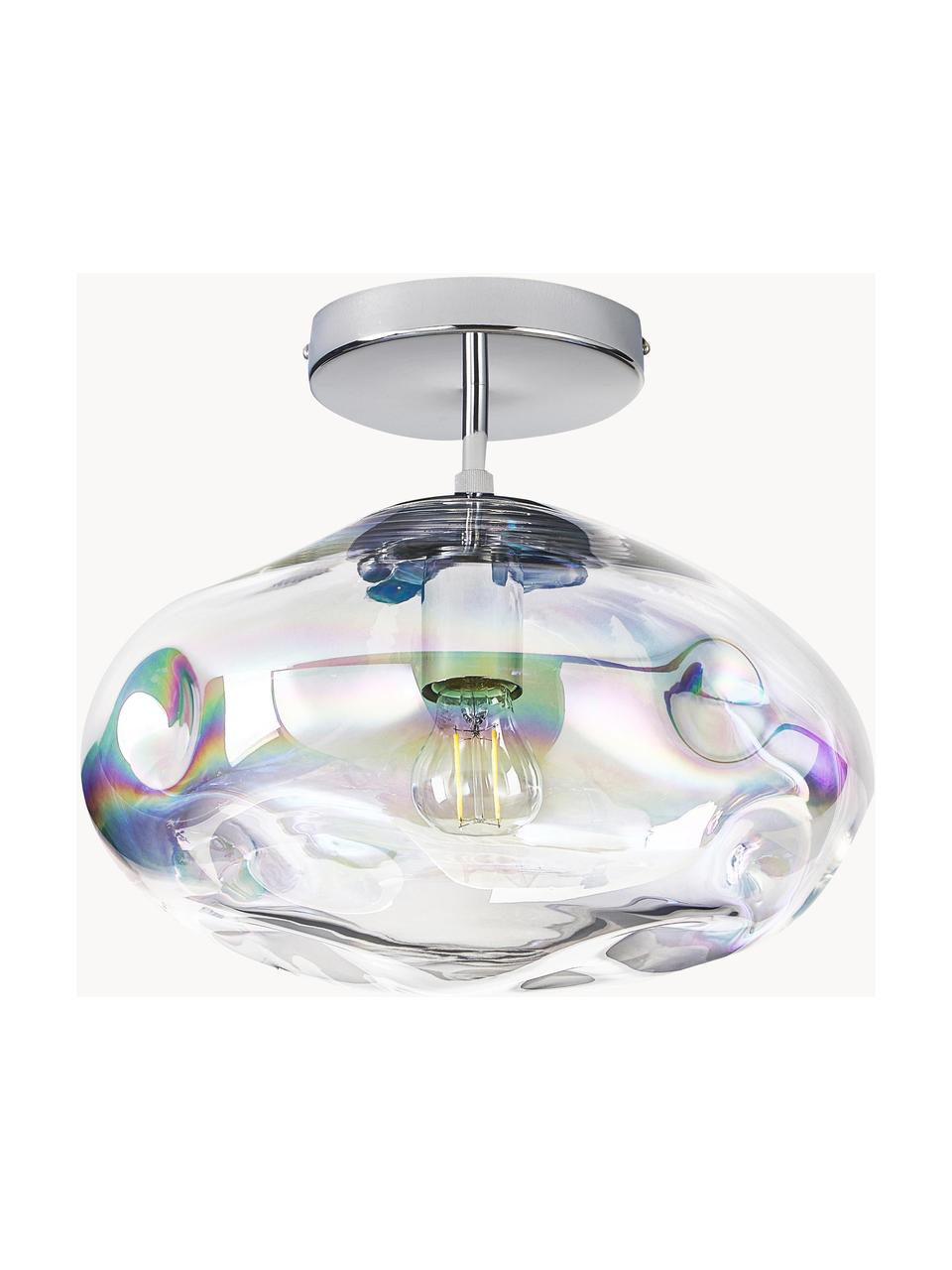 Plafón de vidrio iridiscente Amora, Pantalla: vidrio, Anclaje: metal cepillado, Iridiscente, cromo, Ø 35 x Al 28 cm
