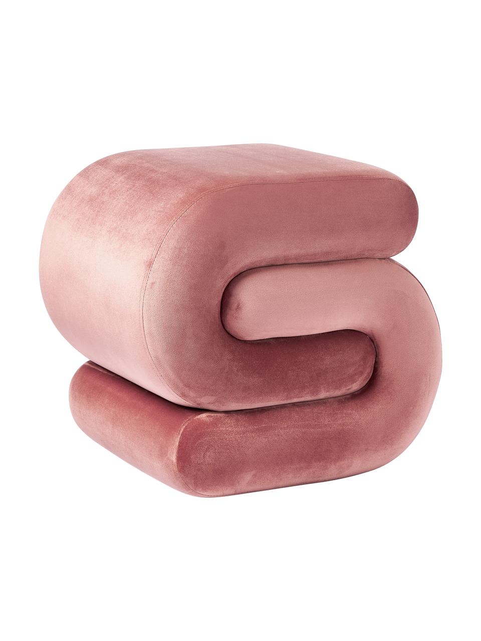 Tabouret en velours Merle, Velours vieux rose, larg. 50 x haut. 45 cm