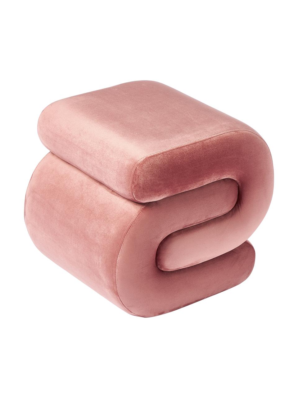 Sgabello in velluto Merle, Rivestimento: velluto di poliestere Il , Rivestimento: schiuma, Struttura: legno massiccio di eucali, Velluto rosa cipria, Larg. 50 x Alt. 45 cm
