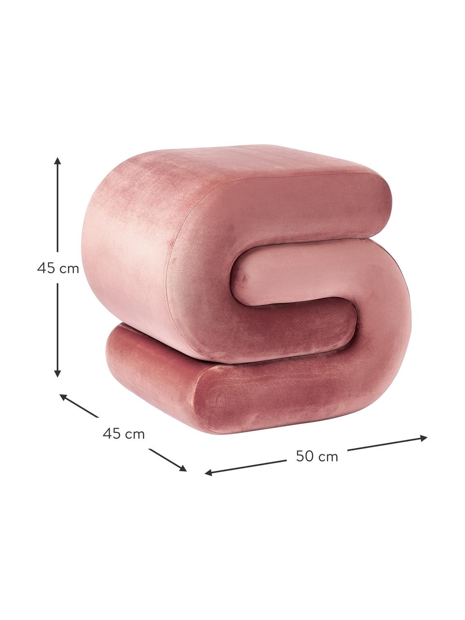 Sametový taburet Merle, Starorůžová, Š 50 cm, V 45 cm