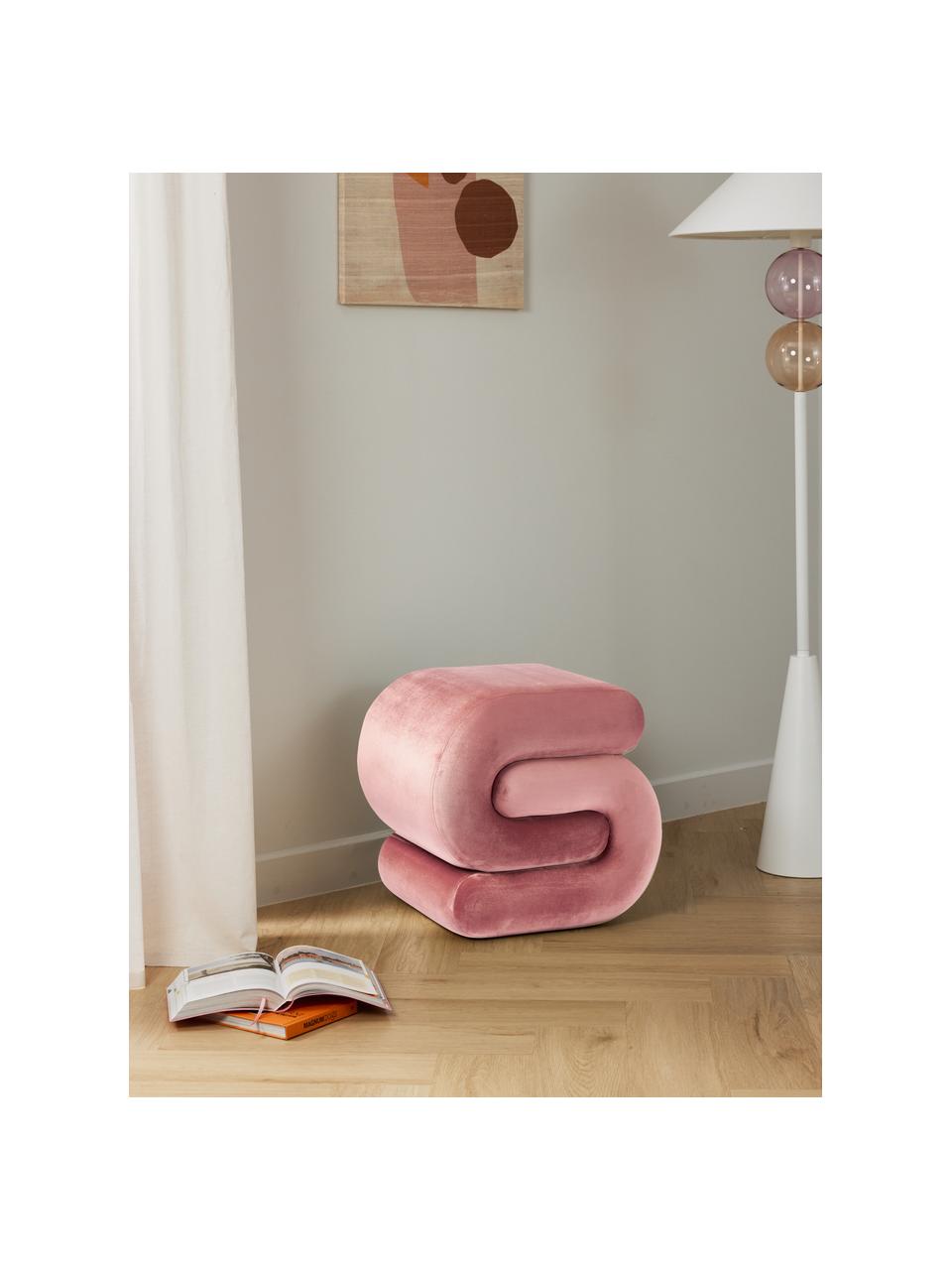 Fluwelen poef Merle, Bekleding: polyester fluweel Met 25., Frame: massief eucalyptushout, F, Fluweel oudroze, B 50 x H 45 cm