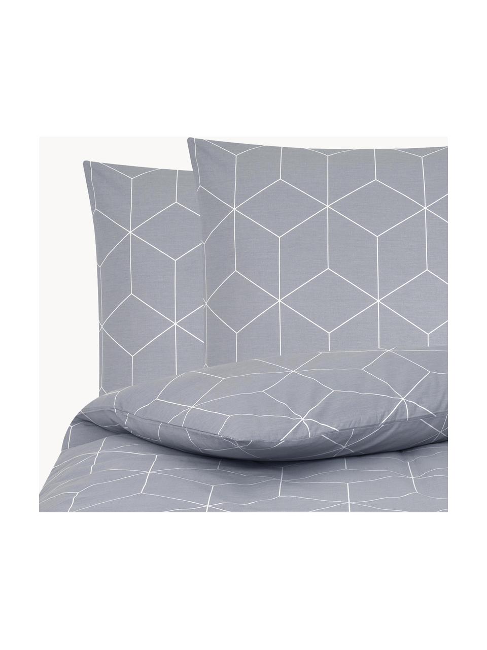 Bavlnená posteľná bielizeň s grafickým vzorom Lynn, Sivá, 200 x 200 cm + 2 vankúše 80 x 80 cm