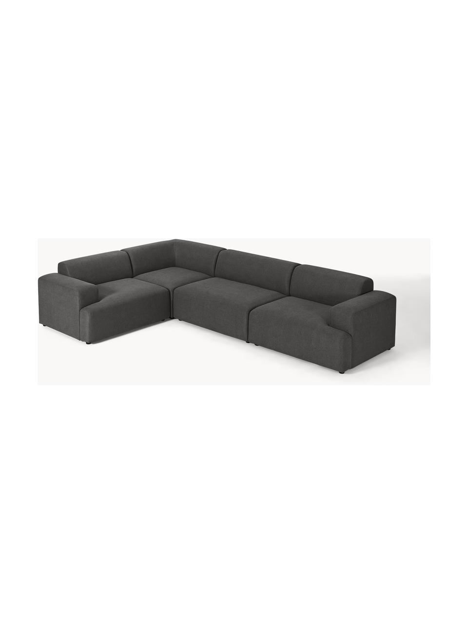 Großes Ecksofa Melva (4-Sitzer), Bezug: 100 % Polyester Der strap, Gestell: Massives Kiefern- und Fic, Füße: Kunststoff Dieses Produkt, Webstoff Anthrazit, B 339 x T 220 cm, Eckteil links