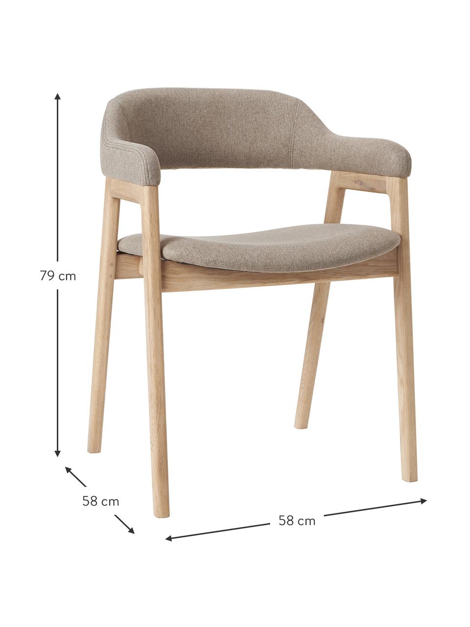 Houten fauteuil Santiano met hoes, Bekleding: 100 % polyester, Frame: multiplex, Poten: eikenhout, massief, Geweven stof bruin, eikenhoutkleurig, B 58 cm x D 58 cm