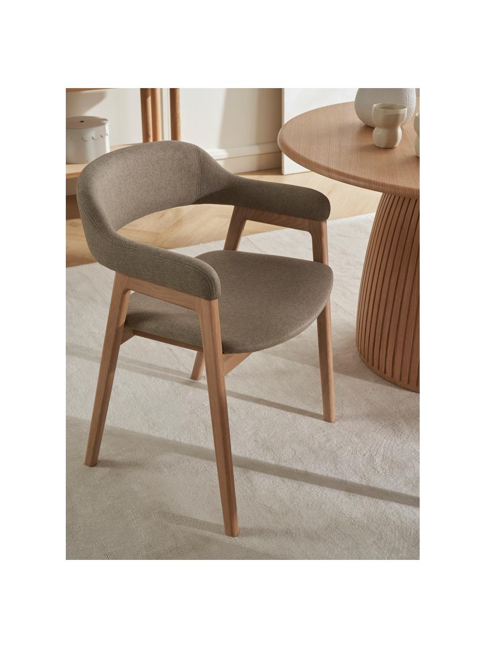 Holz-Armlehnstuhl Santiano mit Polsterung, Bezug: 100 % Polyester Der hochw, Gestell: Schichtholz, Beine: Massives Eichenholz, Webstoff Beige, B 58 x T 58 cm