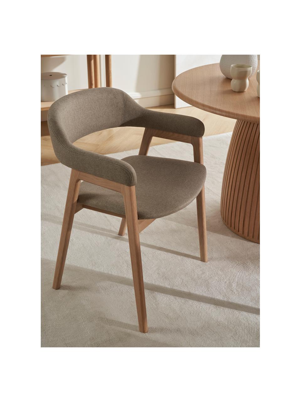 Houten fauteuil Santiano met hoes, Bekleding: 100 % polyester, Frame: multiplex, Poten: eikenhout, massief, Geweven stof bruin, B 58 cm x D 58 cm