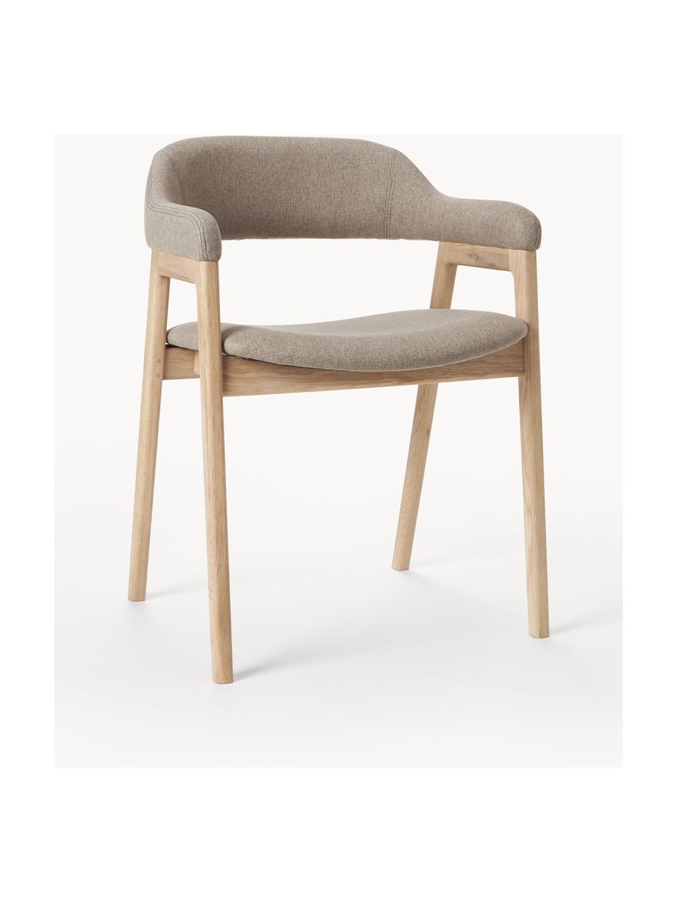 Houten armstoel Santiano met vulling, Bekleding: 100% polyester Met 40.000, Frame: multiplex, Poten: eikenhout, massief, Geweven stof beige, B 58 x D 58 cm