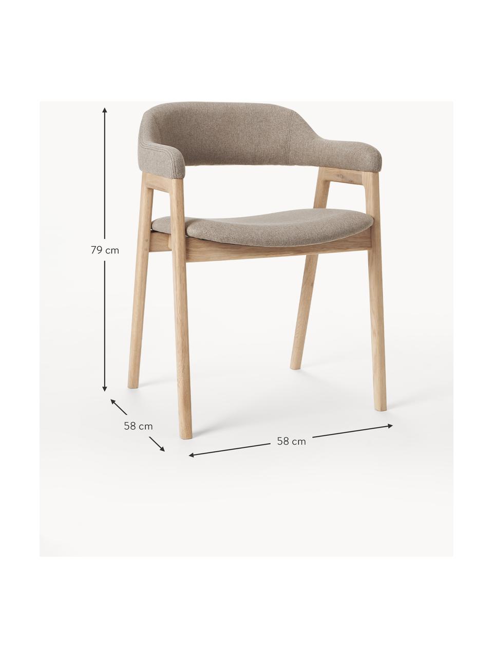 Houten armstoel Santiano met vulling, Bekleding: 100% polyester Met 40.000, Frame: multiplex, Poten: eikenhout, massief, Geweven stof beige, B 58 x D 58 cm