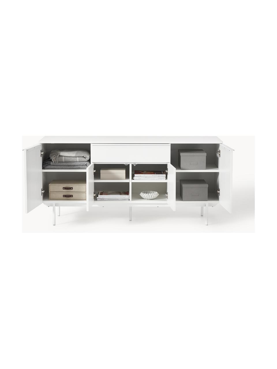 Credenza in legno Elona, Gambe: metallo verniciato a polv, Bianco, Larg. 160 x Alt. 75 cm