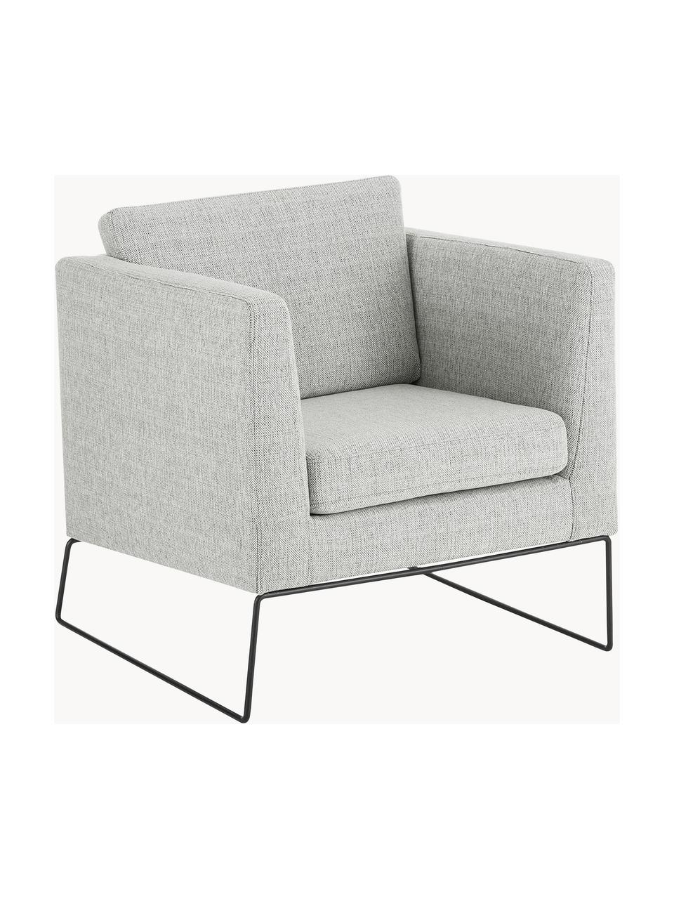 Klassieke fauteuil Milo met metalen poten, Bekleding: 52% polyester, 48% polyac, Frame: massief grenenhout, vuren, Poten: metaal, mat Het materiaal, Geweven stof grijs, B 63 x D 75 cm