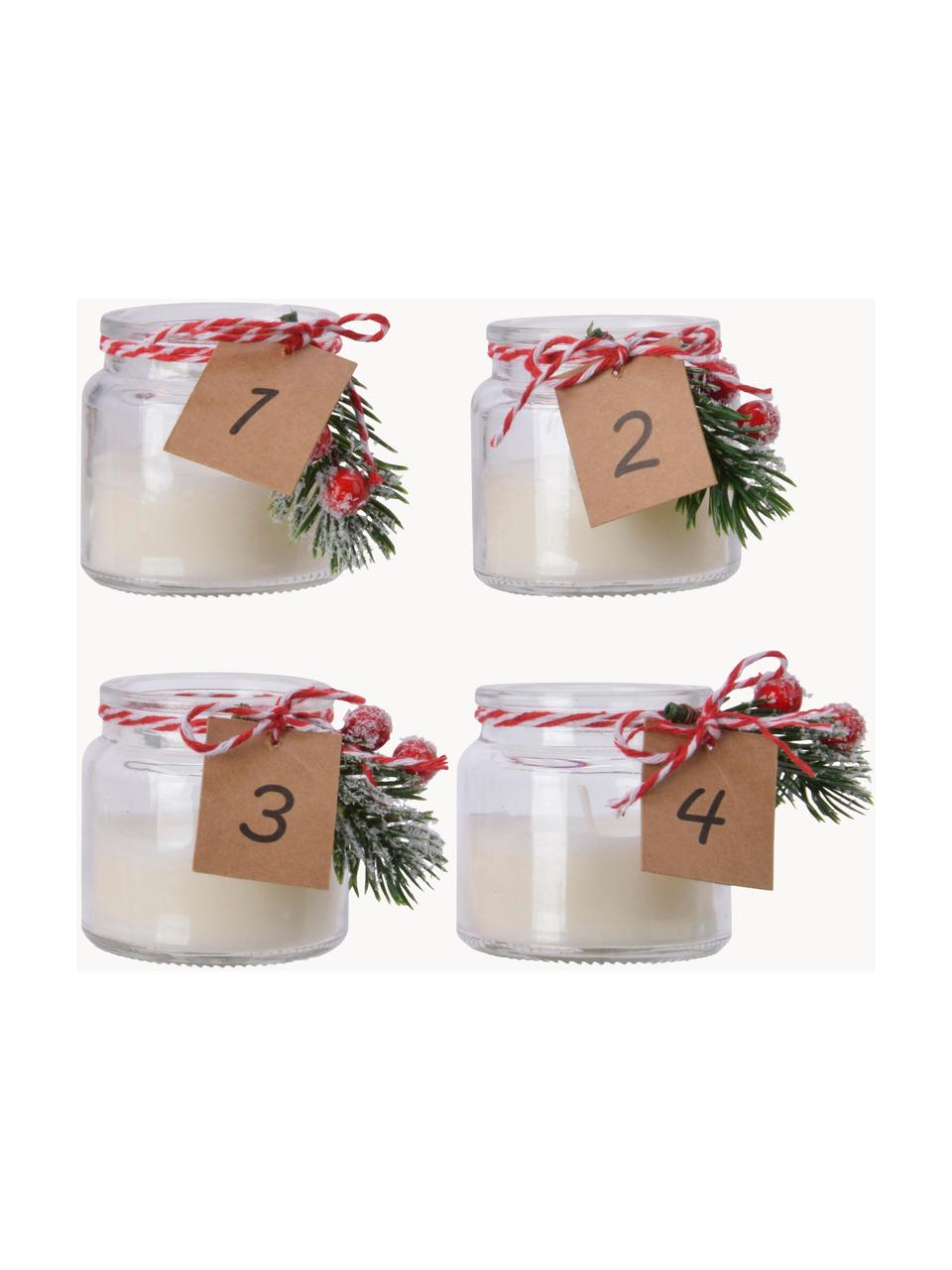 Adventskaarsenset Wacos in een glazen pot, 4 stuks, Houder: glas, Wit, groen, rood, B 7 x H 7 cm