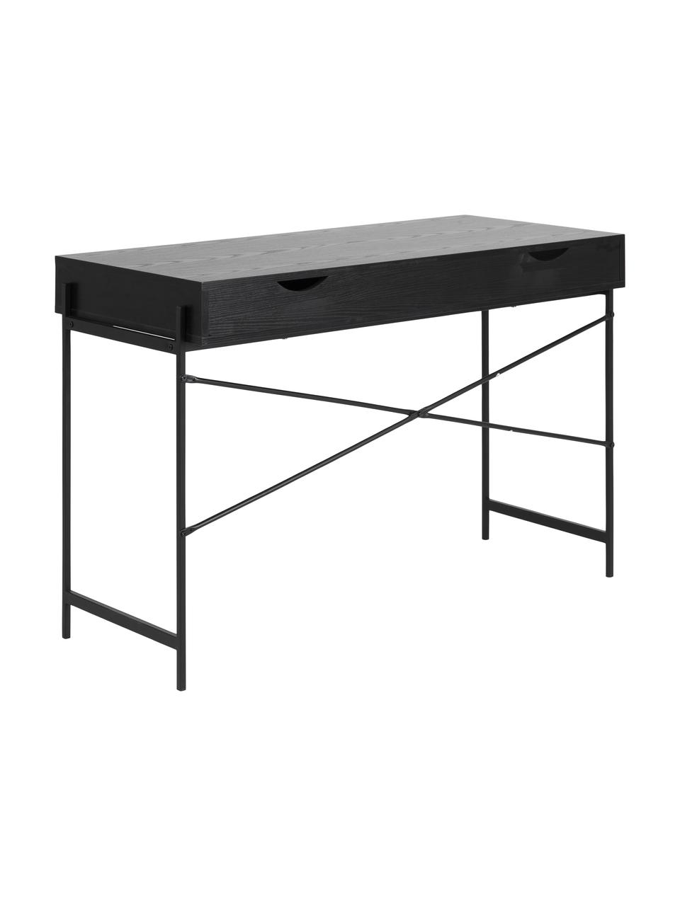 Dřevěný psací stůl s úložným prostorem Angus, Dřevo, černě lakované, Š 110 cm, H 50 cm