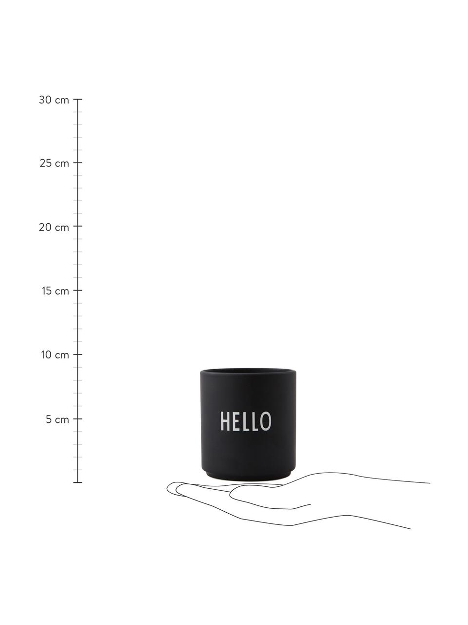 Tazza senza manico di design con scritta Favourite HELLO, Fine Bone China (porcellana)
Fine bone china è una porcellana a pasta morbida particolarmente caratterizzata dalla sua lucentezza radiosa e traslucida, Nero (Hello), Ø 8 x Alt. 9 cm, 250 ml
