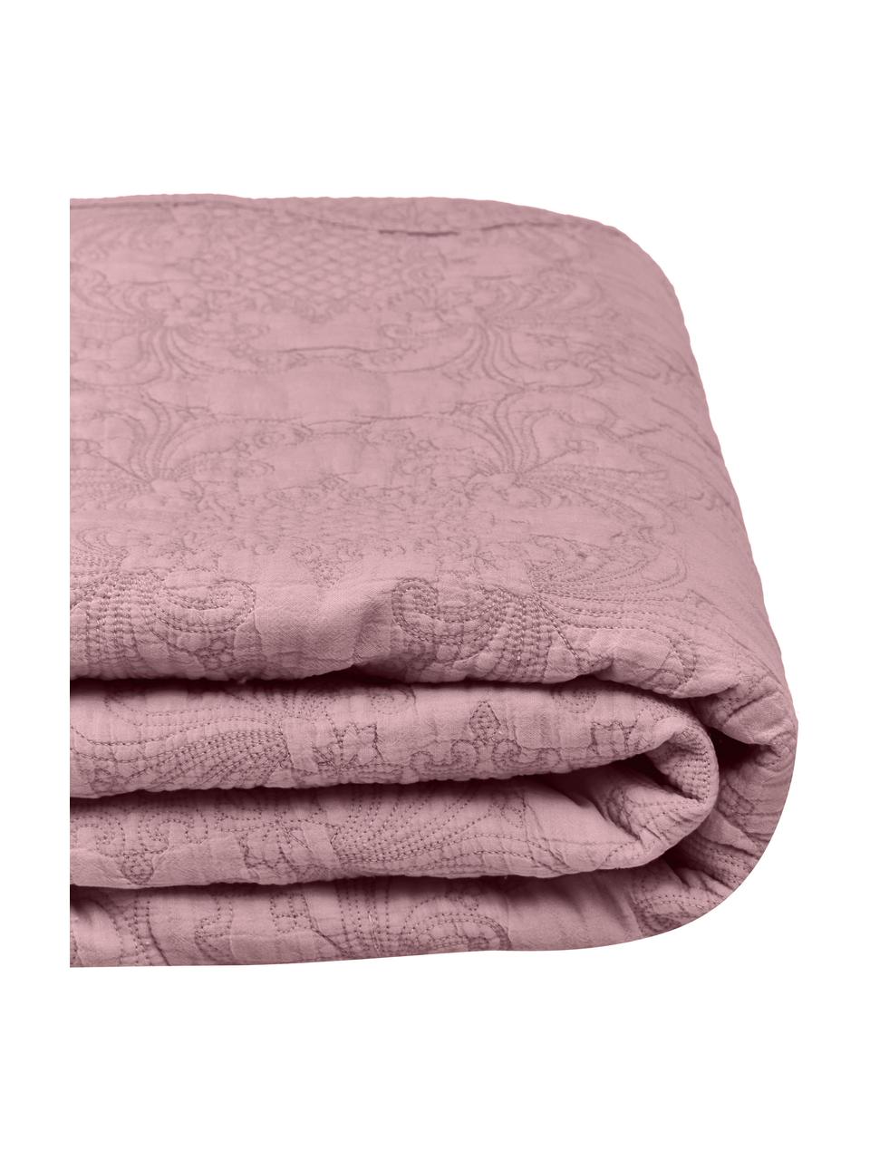 Narzuta z bawełny z haftem Madlon, Tapicerka: 100% bawełna, Lila, 180 x 250 cm (do łóżek do 140 x 200 cm)