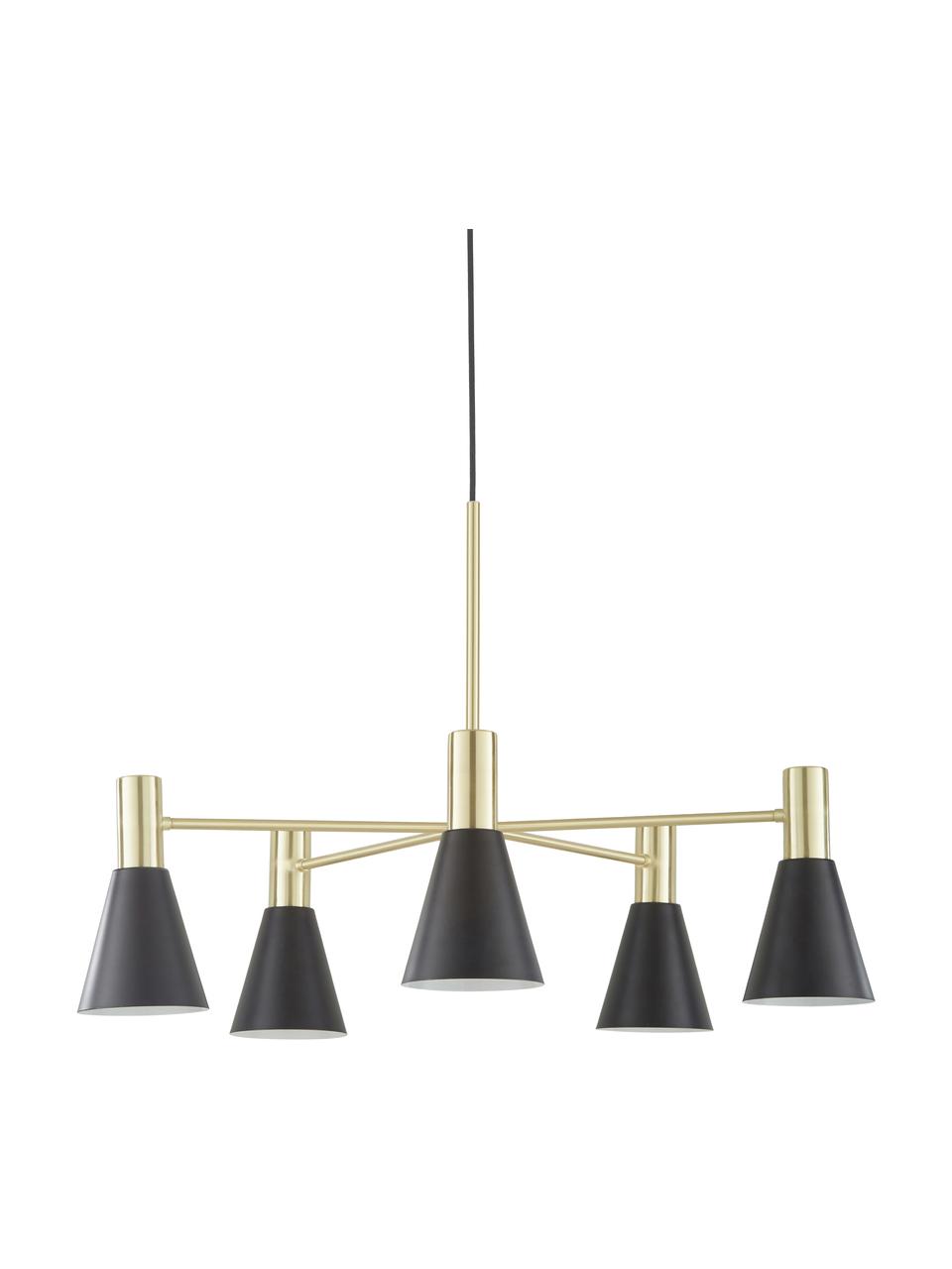 Lámpara de techo Sia, Cable: cubierto en tela, Negro mate, latón cepillado, Ø 75 cm