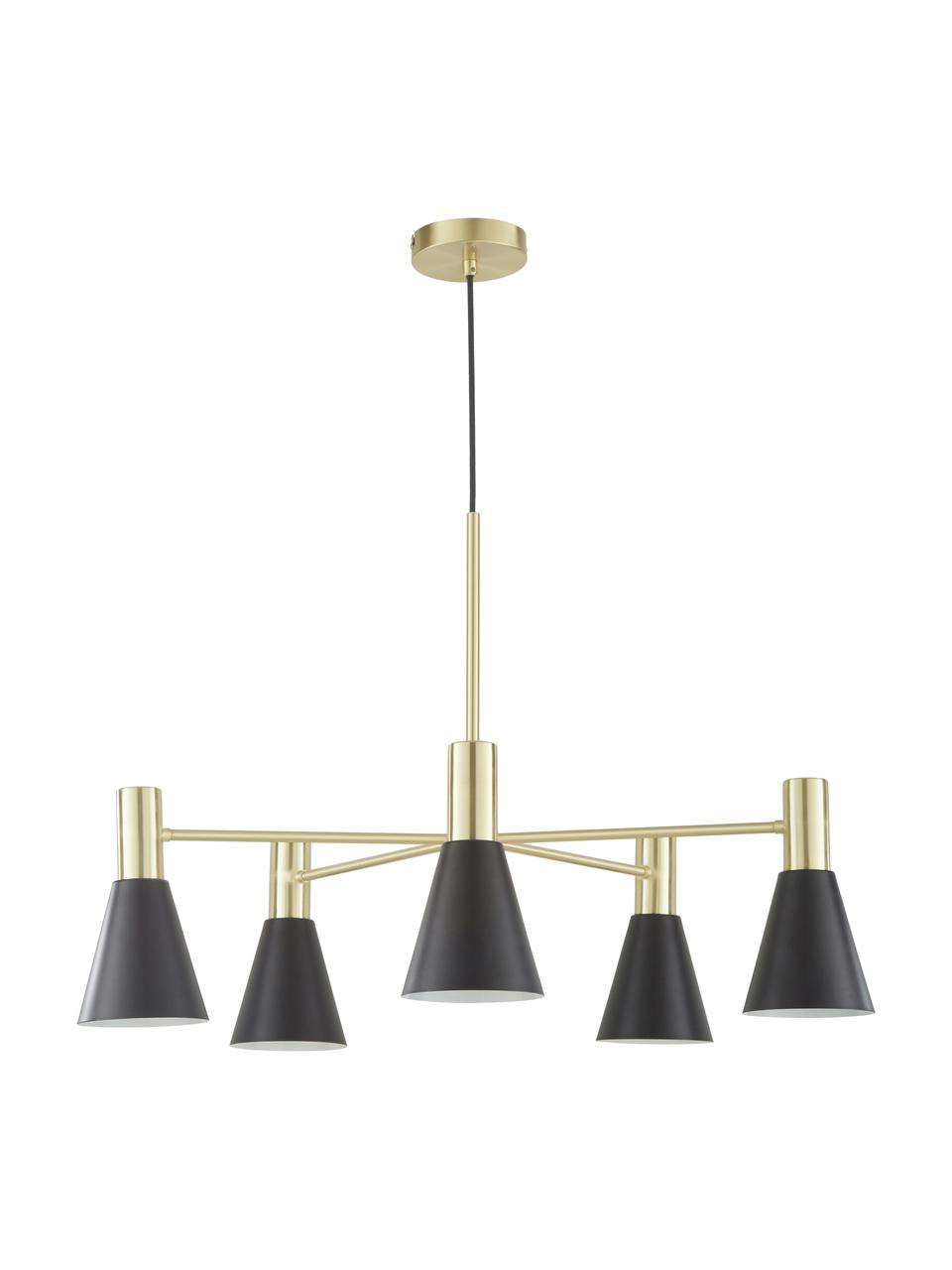 Lámpara de techo Sia, Cable: cubierto en tela, Negro mate, latón cepillado, Ø 75 cm