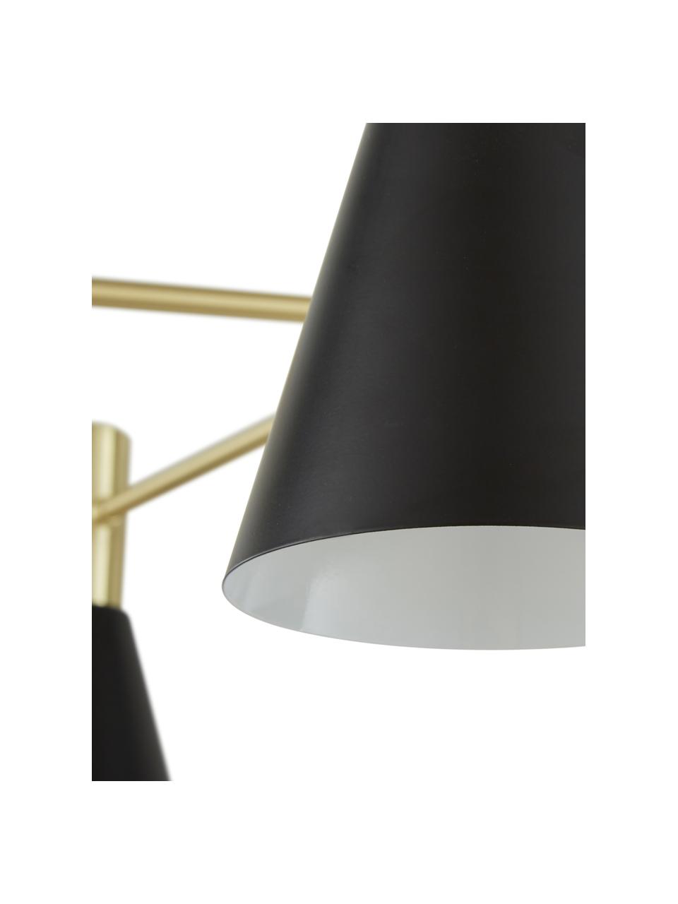 Hanglamp Sia, Lampenkappen: mat zwart. Baldakijn en lampframe: geborsteld messingkleurig, Ø 75 cm