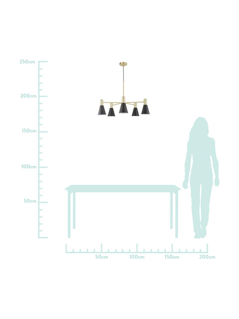 Hanglamp Sia, Lampenkappen: mat zwart. Baldakijn en lampframe: geborsteld messingkleurig, Ø 75 cm