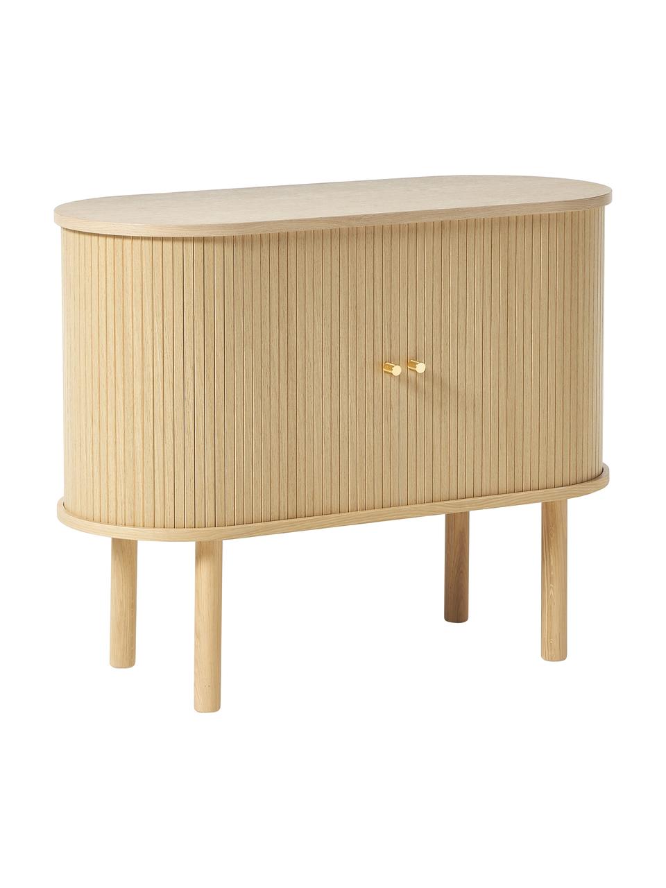 Credenza piccola con frontale scanalato Calary, Gambe: legno massiccio di querci, Legno di quercia, Larg. 95 x Alt. 77 cm