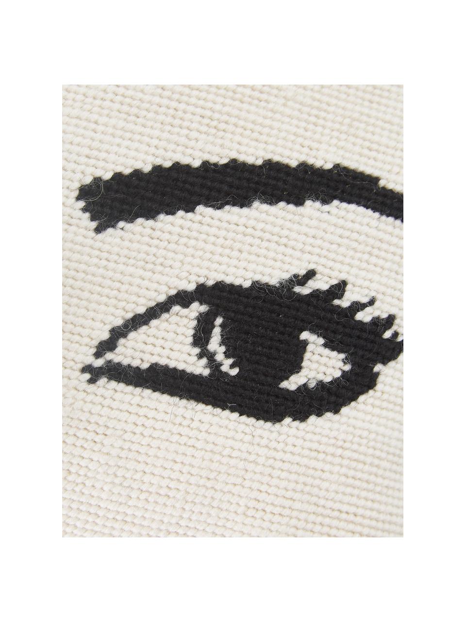 Cojín pequeño de diseño bordado a mano Eyes, con relleno, Parte delantera: lana, Parte trasera: terciopelo de algodón, Blanco, negro, An 23 x L 30 cm