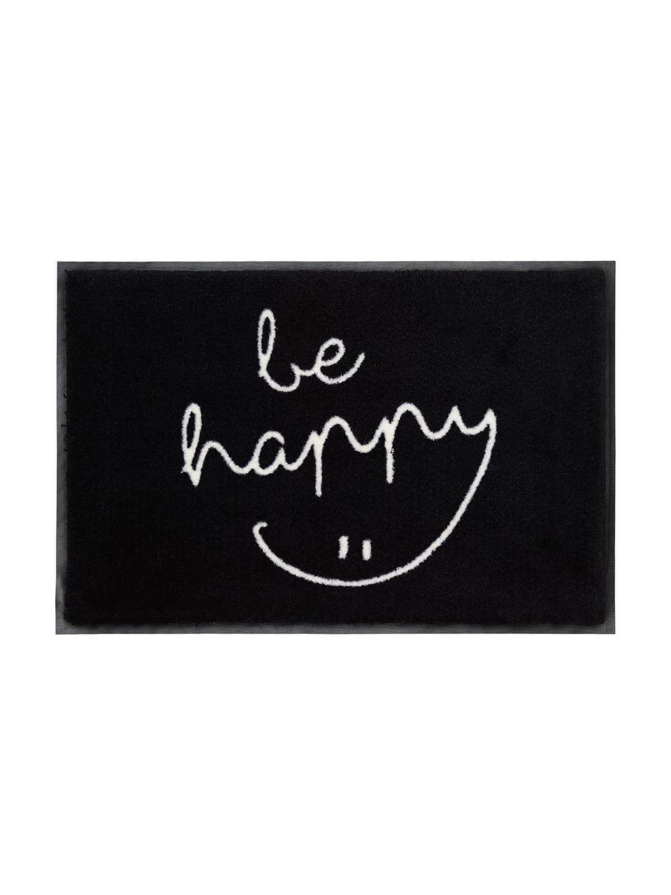 Felpudo lavable de poliamida Be Happy, Parte superior: poliamida, Reverso: caucho, Negro, blanco, An 50 x L 75 cm