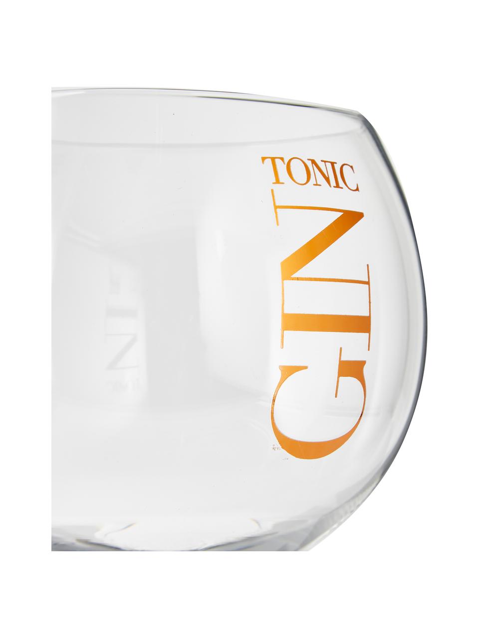 Gin Tonic Gläser mit Aufschrift, 6 Stück, Glas, Transparent, Kupferfarben, Ø 12 x H 22 cm