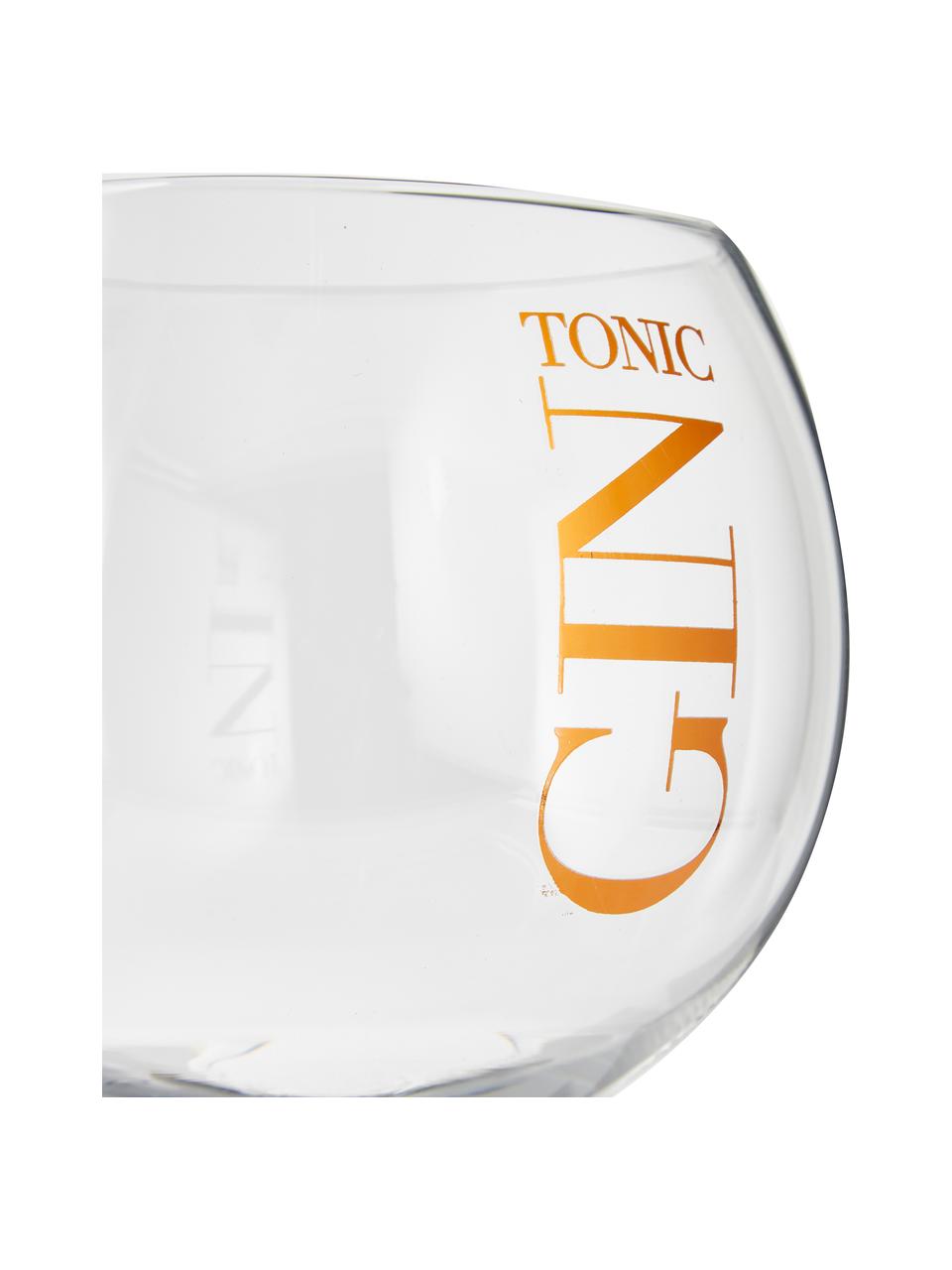Verres gin tonic avec lettrage Gin, 6 pièces, Transparent, couleur cuivrée