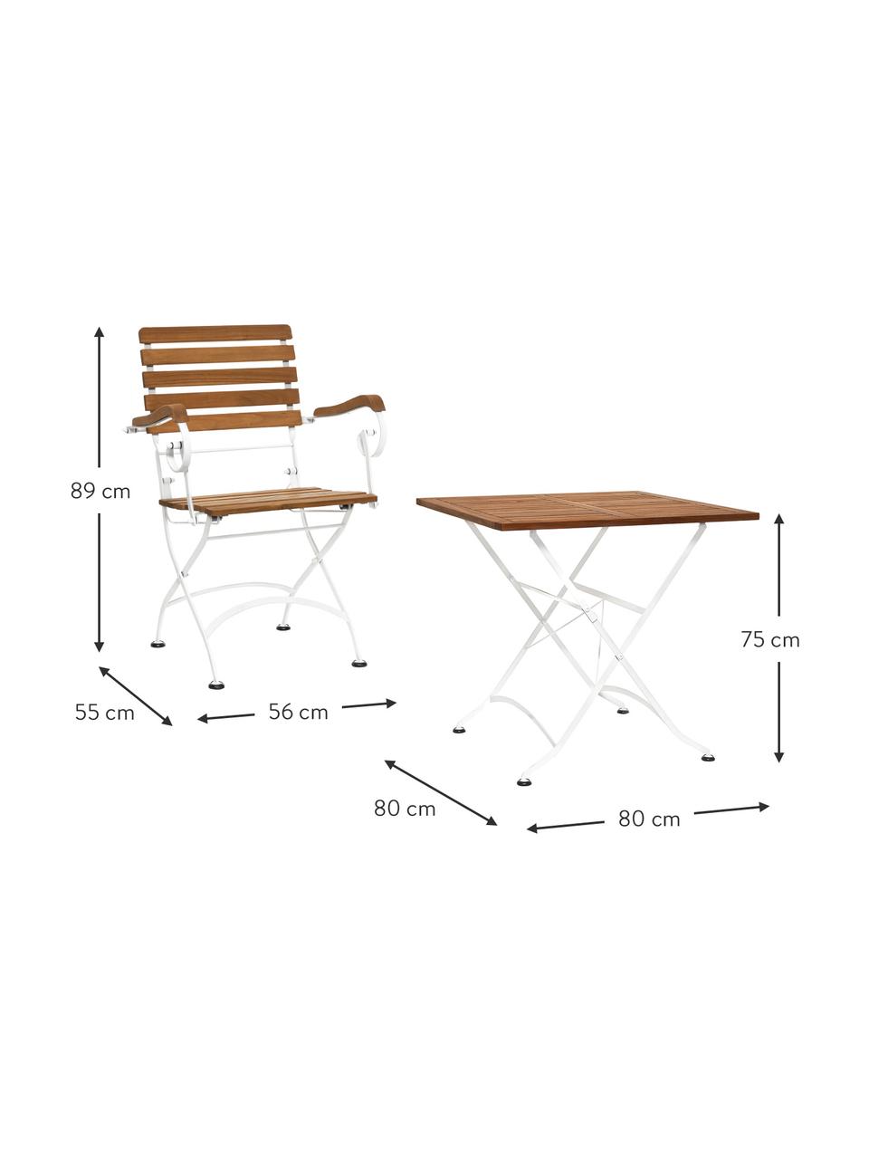 Set de balcón Parklife, 3 pzas., Estructura: metal galvanizado y con p, Blanco, madera de acacia, Set de diferentes tamaños